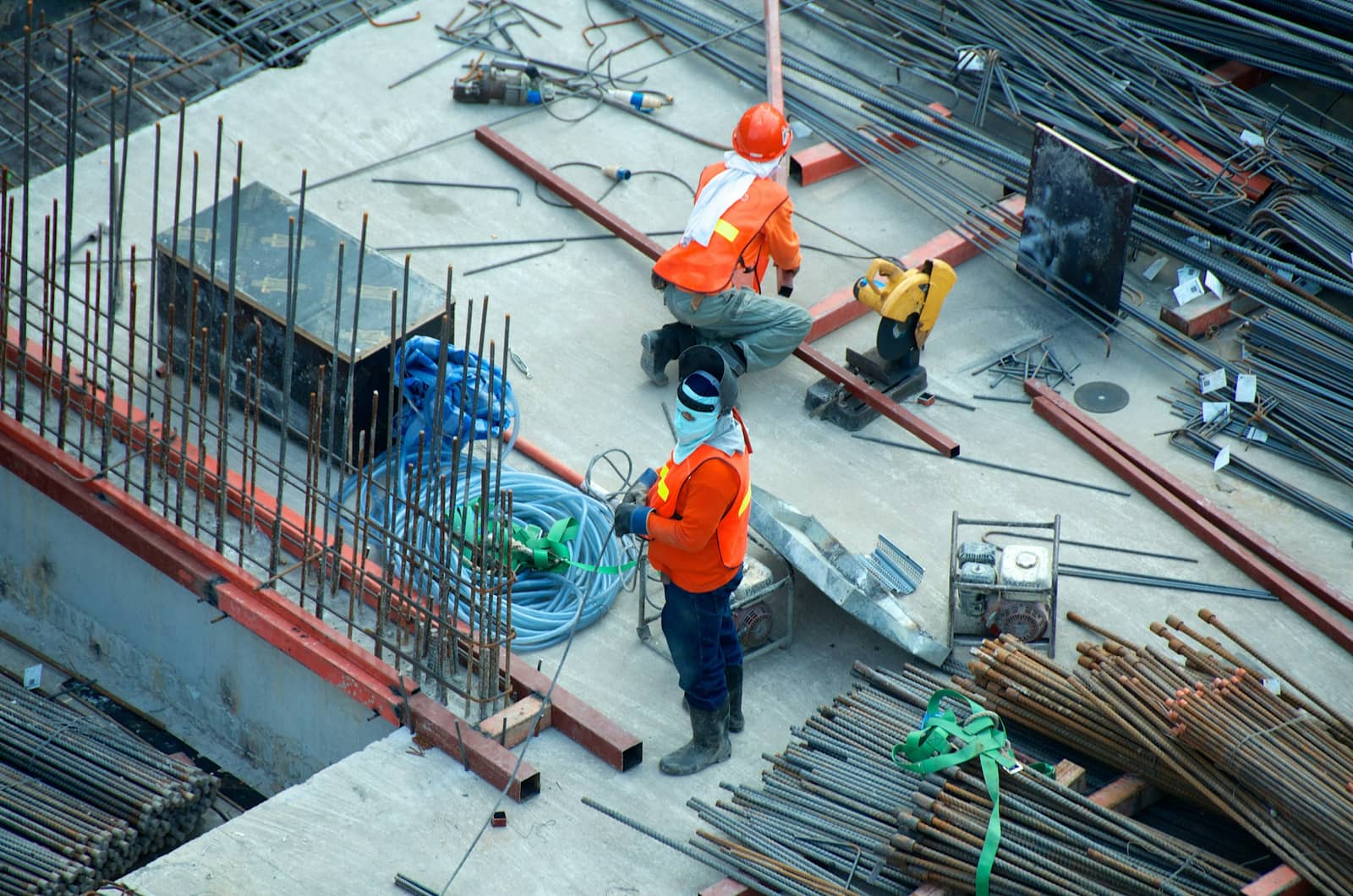 Construction site with industrial workers