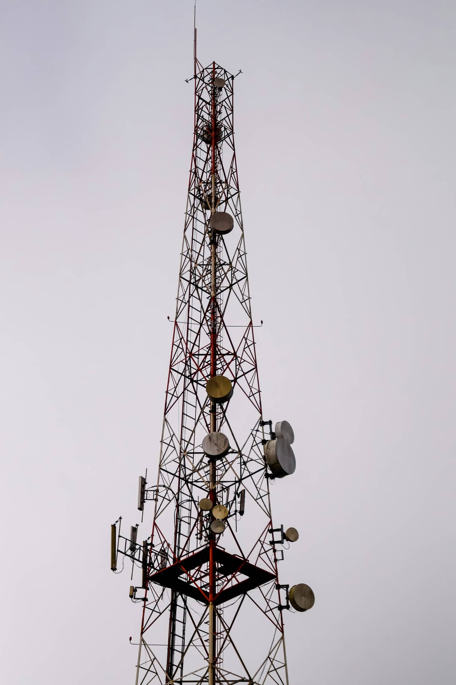 Telecommunications tower and technician